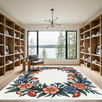 Coral And Blue Floral Garland Frame Rug