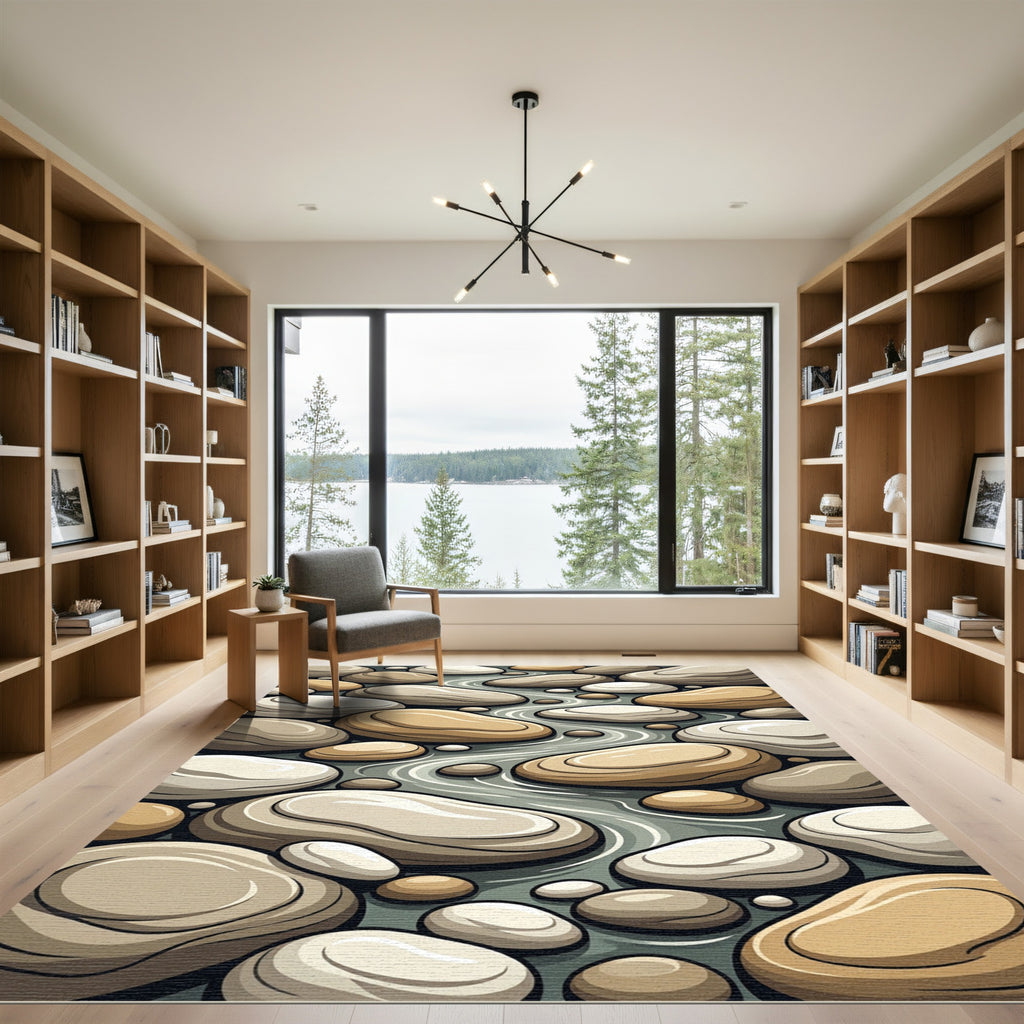 Earthy Tones River Stone Stream Rug
