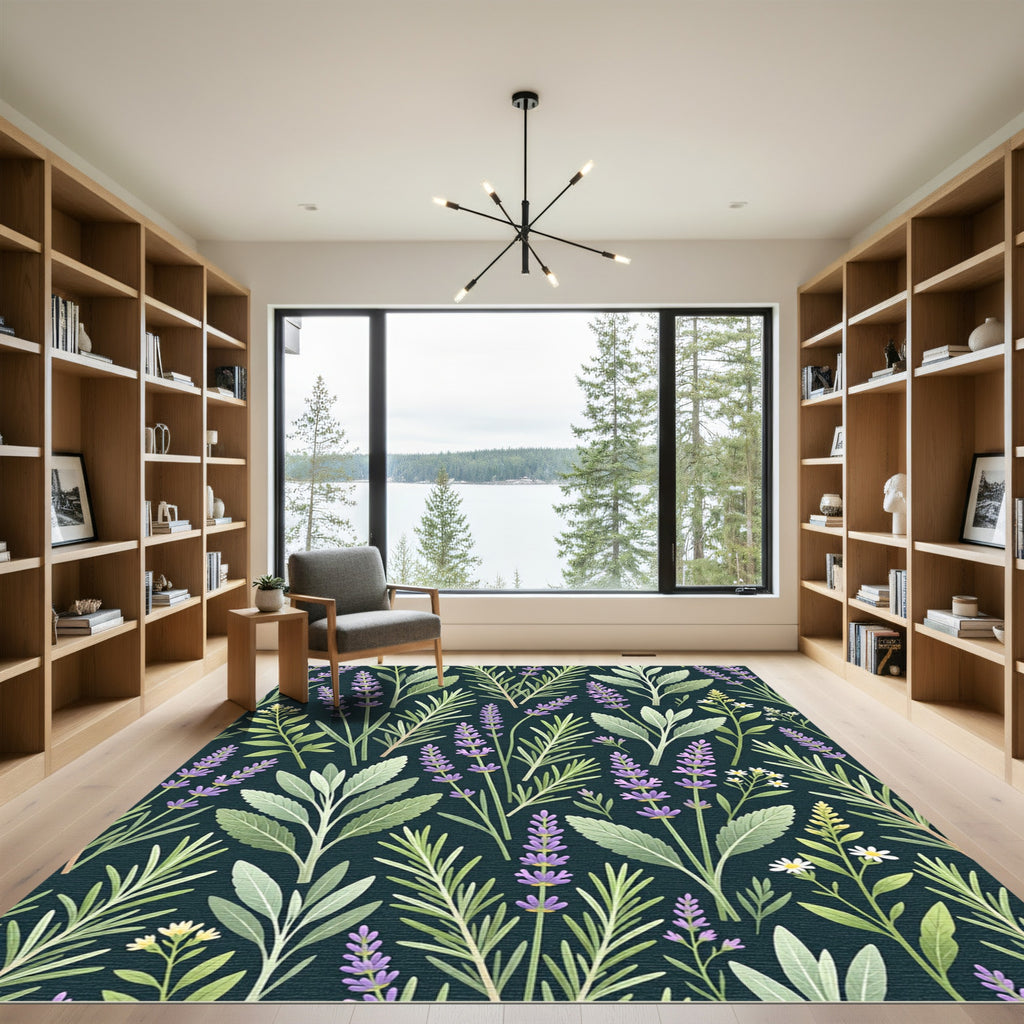 Botanical Lavender and Sage Dark Meadow Rug