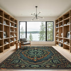 Ornate Emerald Palm Medallion Foliage Rug