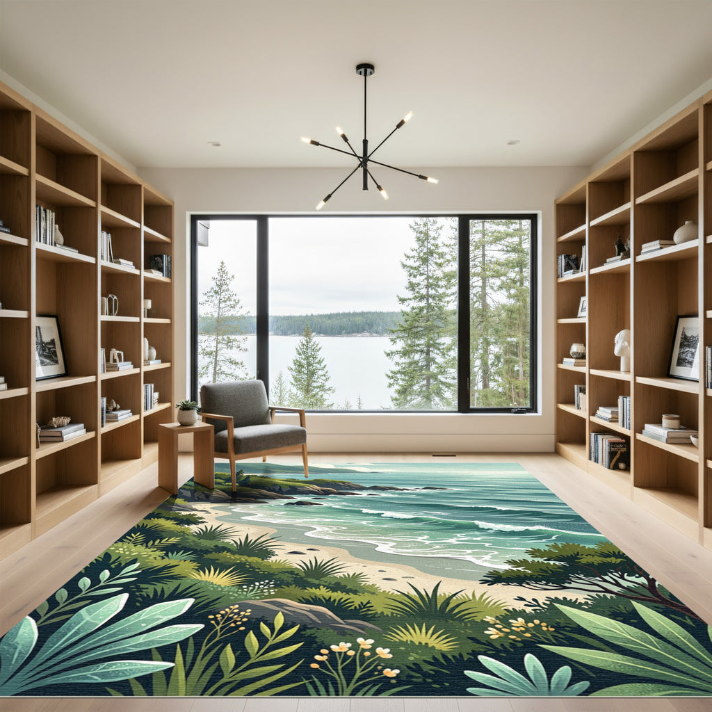 Coastal Cliffside Ocean Landscape Art Rug