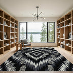 Tribal Masks Black White Ikat Rug