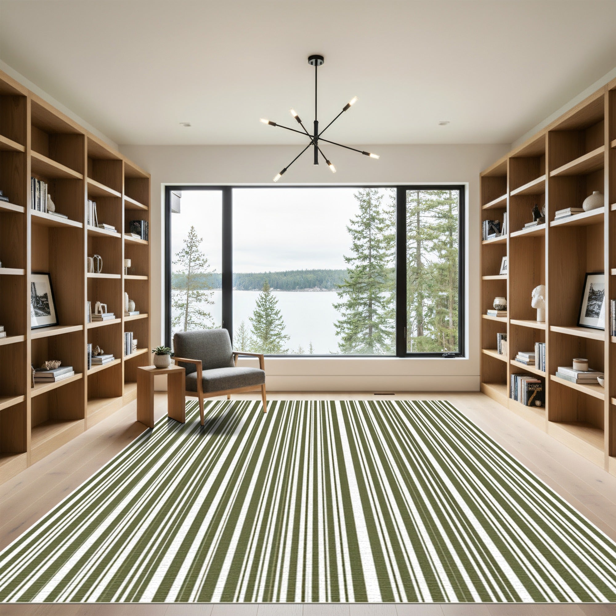 Olive White Vertical Stripe Rug