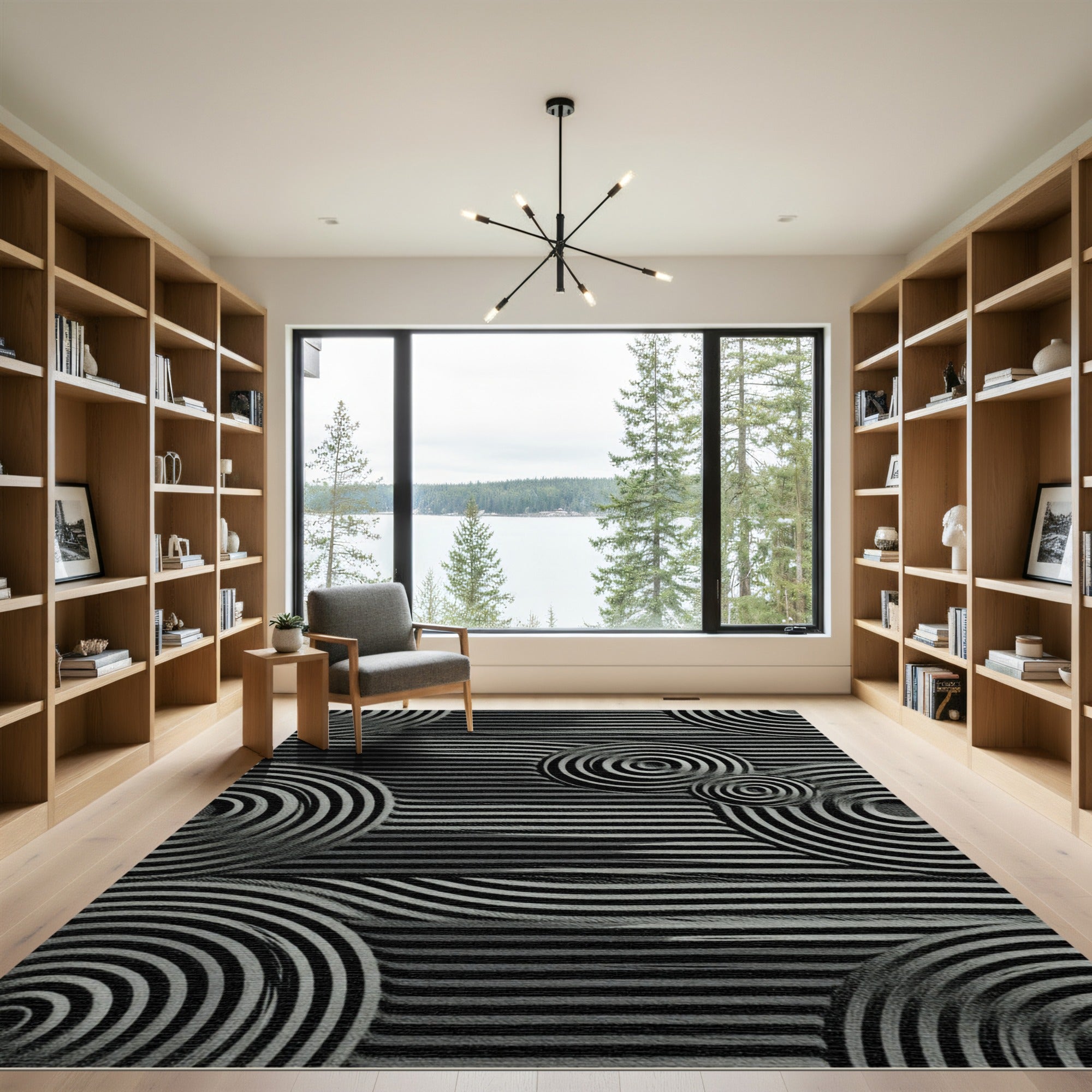 Monochromatic Stripped Concentric Circles Rug