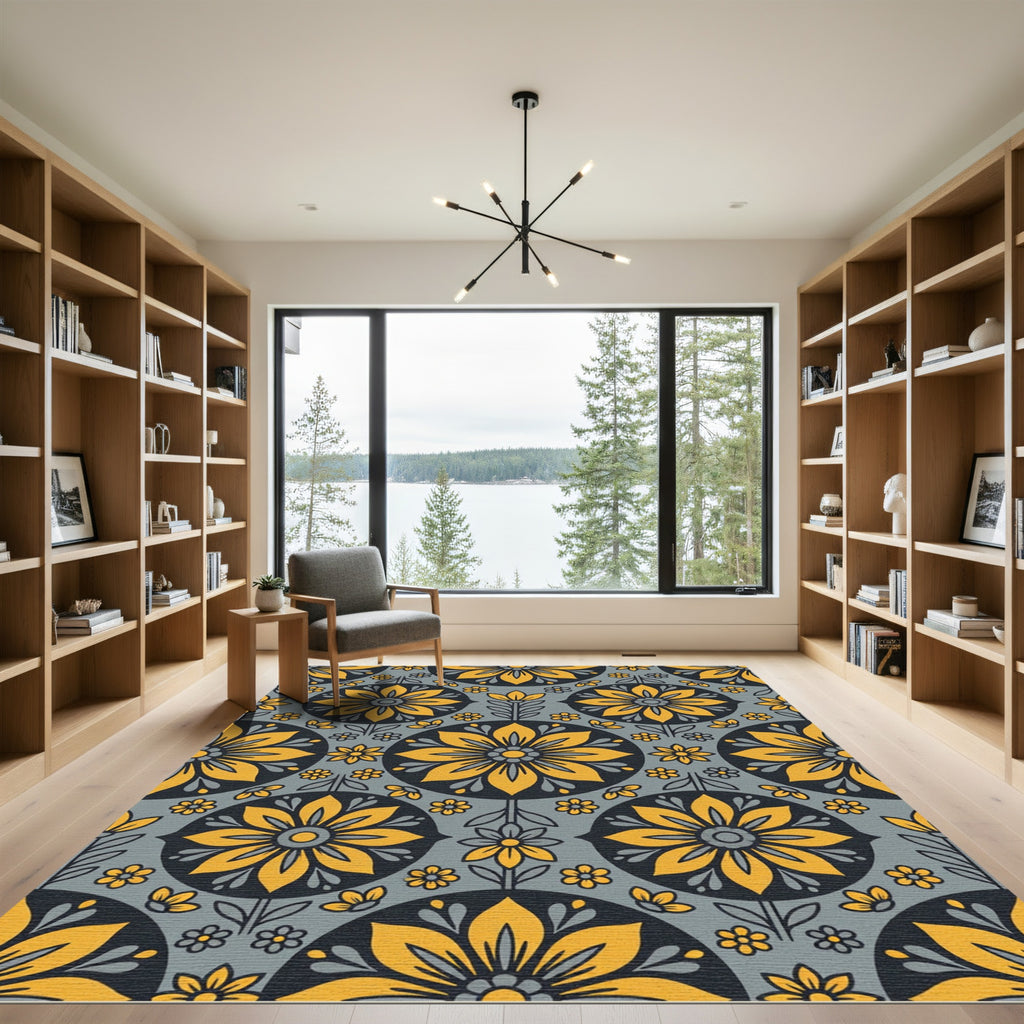 Retro Yellow Floral Medallion Rug