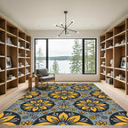 Retro Yellow Floral Medallion Rug