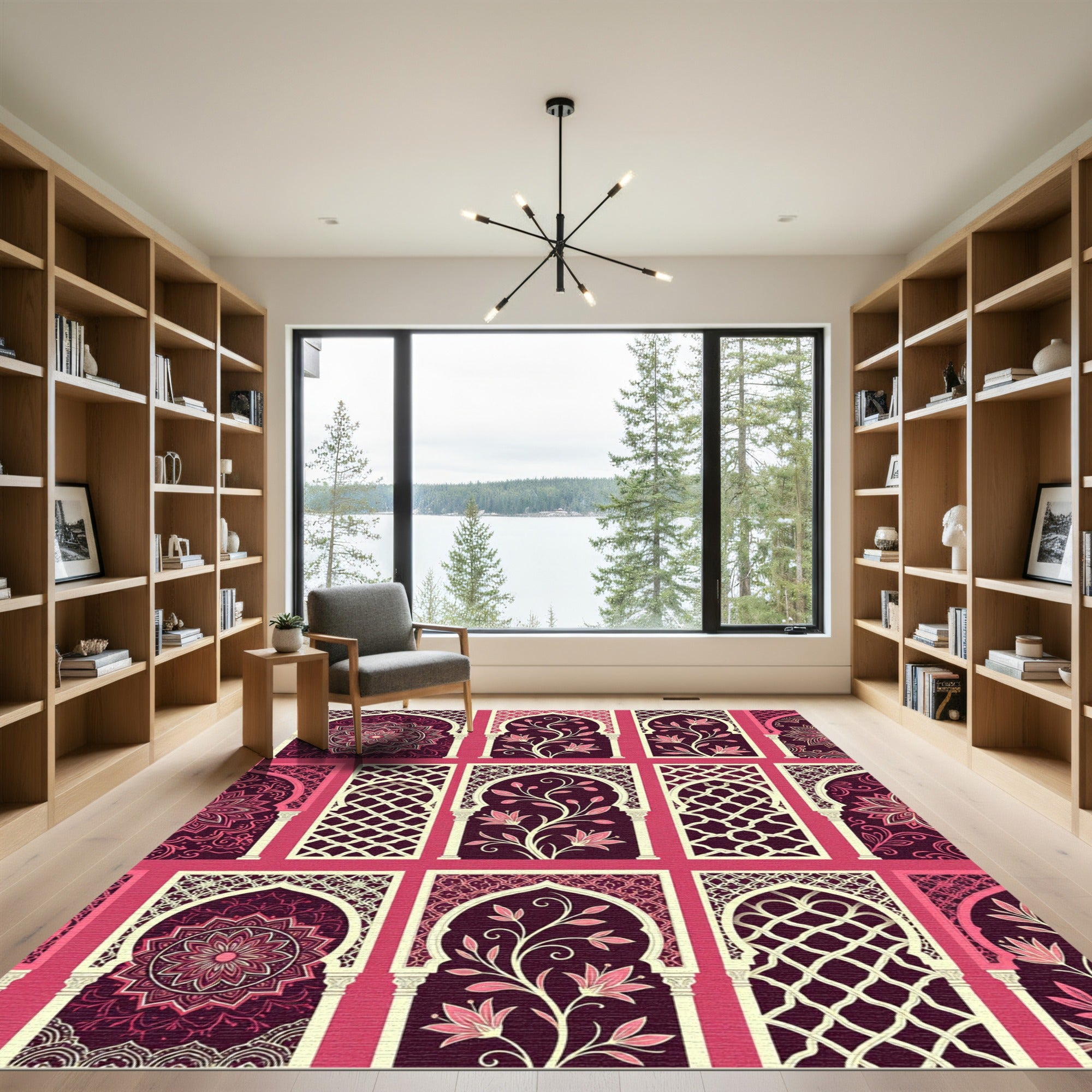 Blush Pink Floral Moorish Arch Tapestry Rug