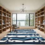 Navy Blue Coastal Paw Umbrella Stripe Rug