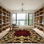 Ornate Gold Scroll Ribbon Damask Rug