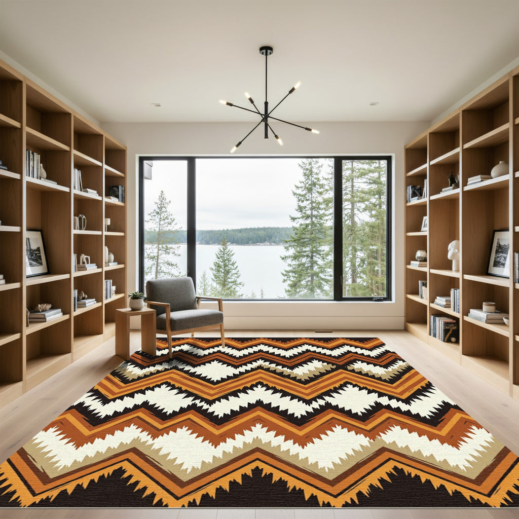 Earthy Zigzag Terracotta Ochre Geometric Rug