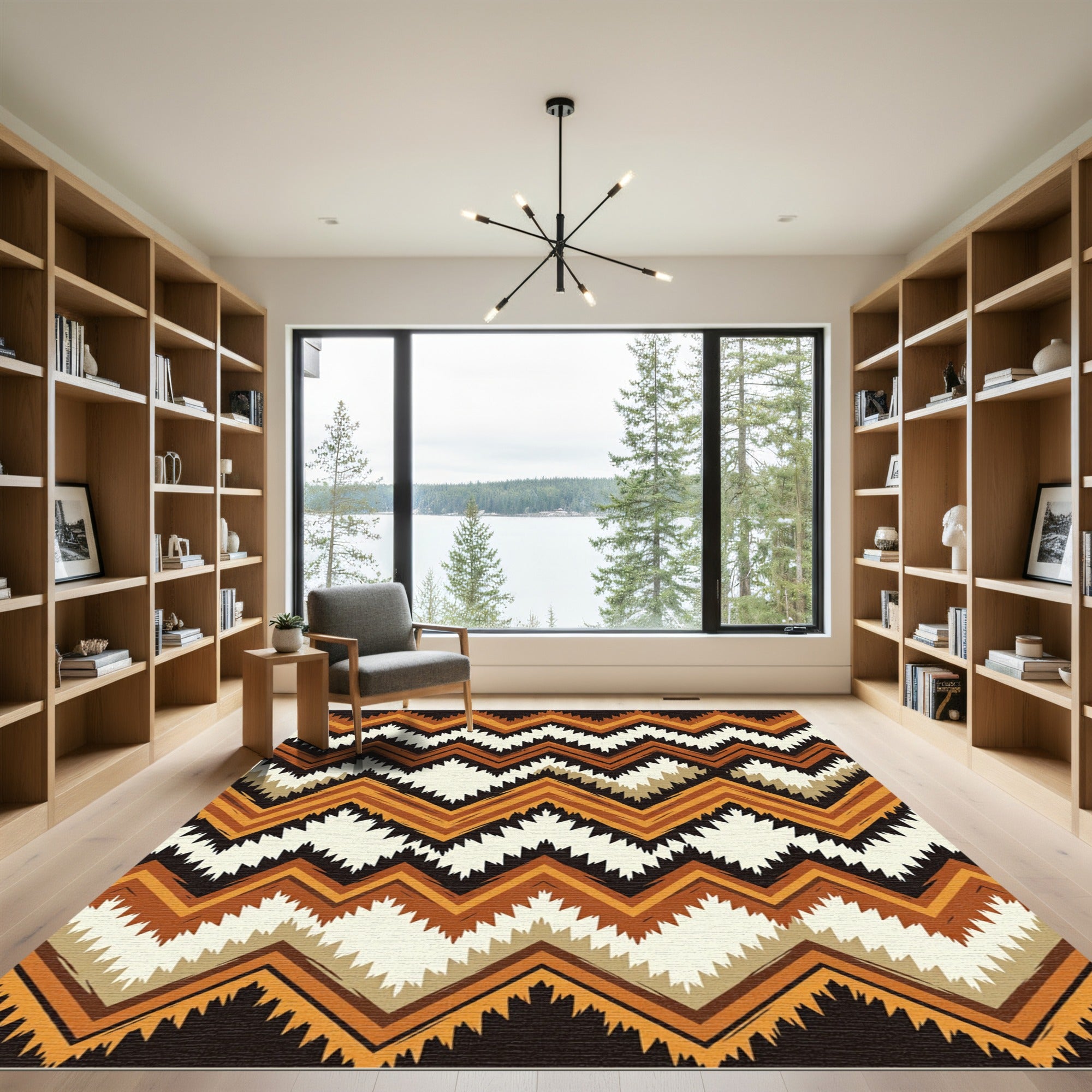 Earthy Zigzag Terracotta Ochre Geometric Rug