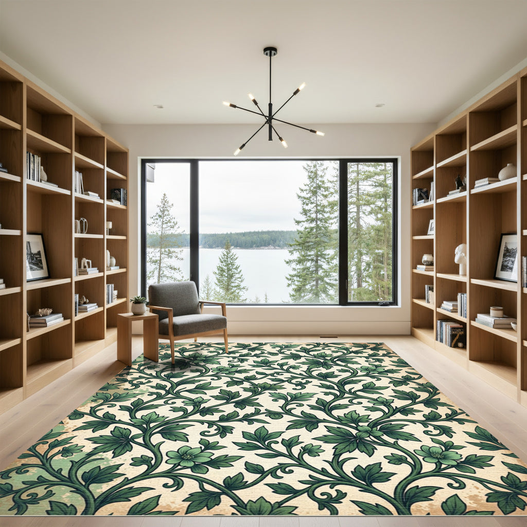 Vintage Sage Botanical Vine Foliage Rug