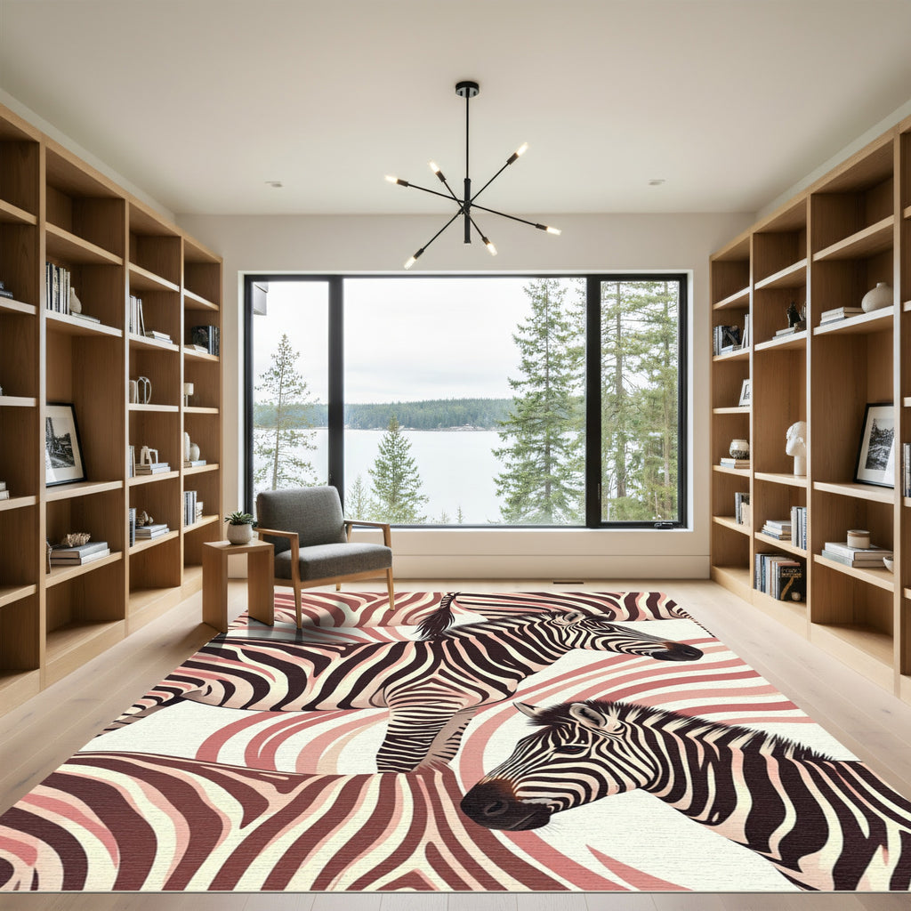 Pink Cream Zebra Stripe Collection Rug
