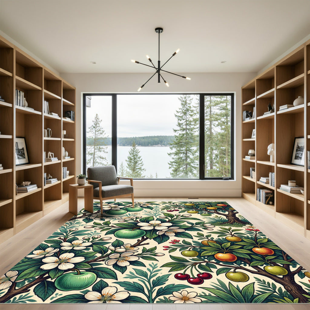 Green Apple Cherry Blossom Orchard Rug
