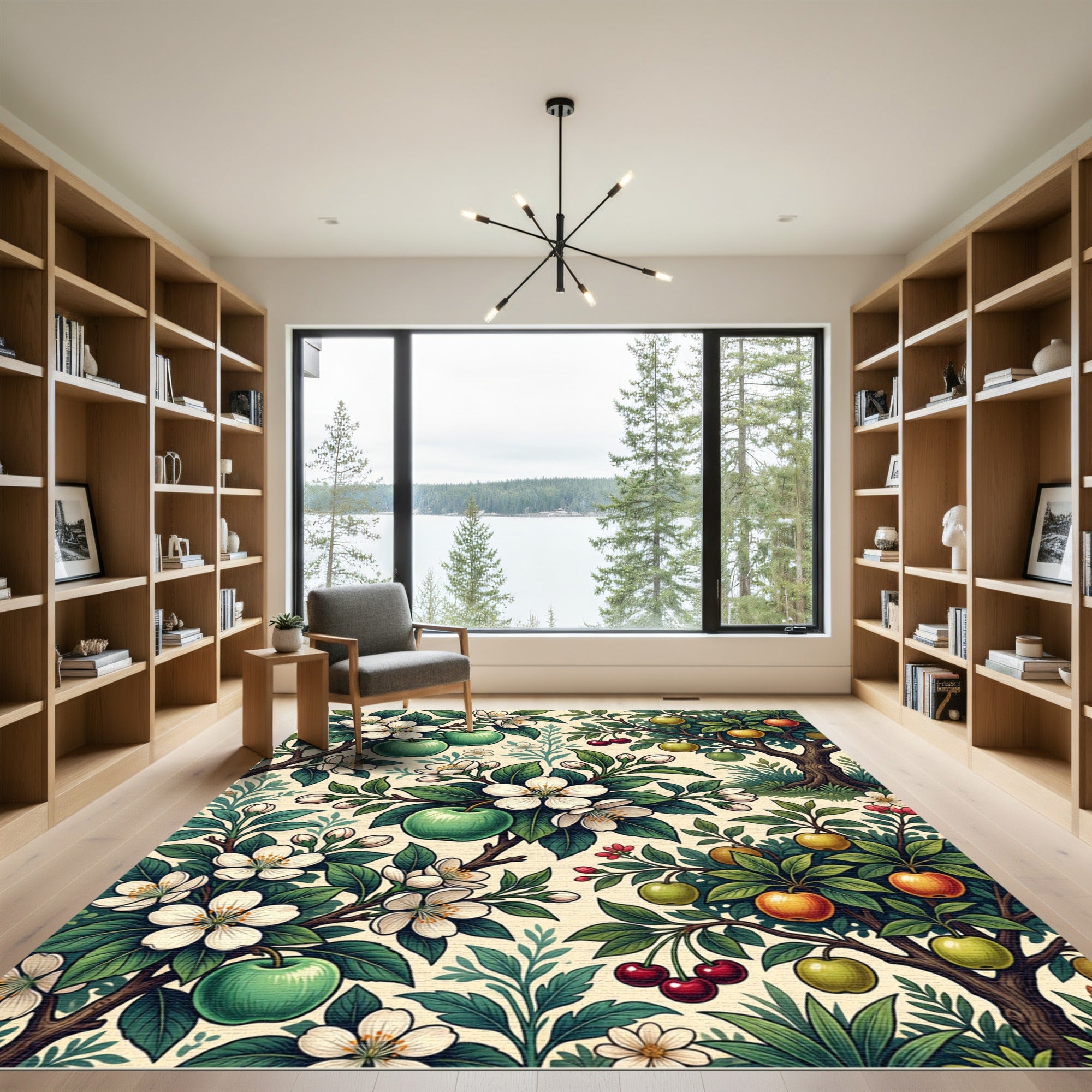 Green Apple Cherry Blossom Orchard Rug