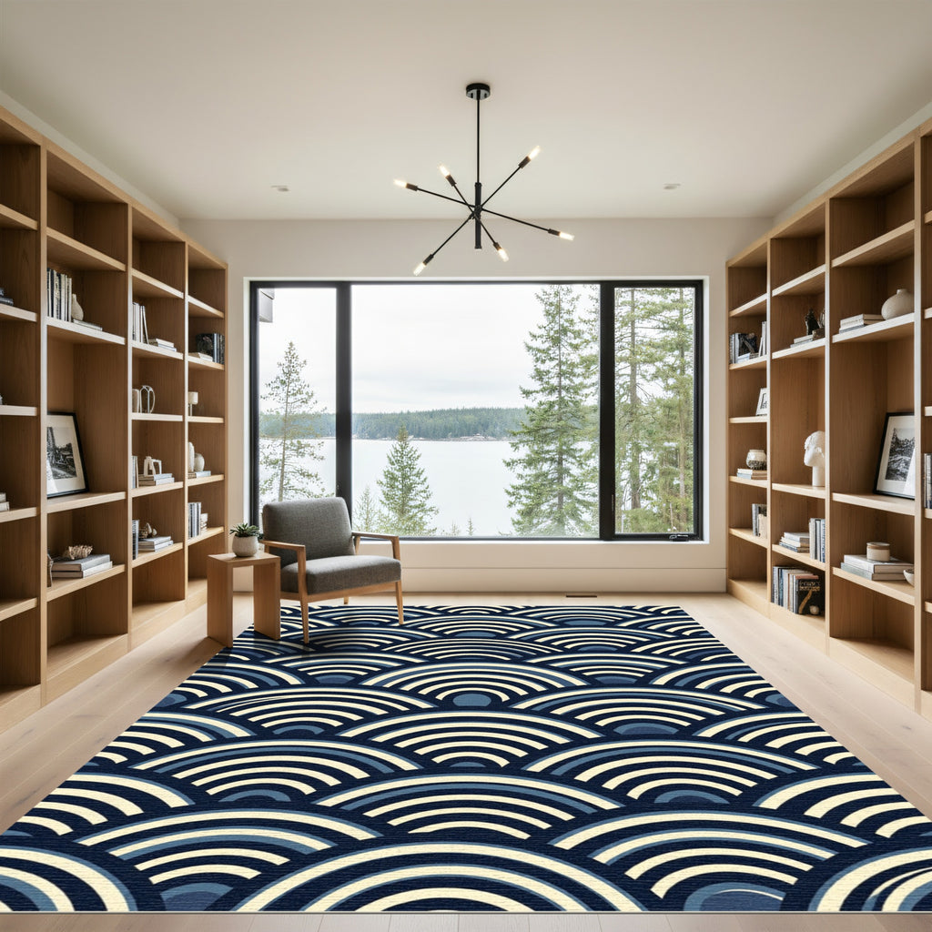 Japanese Navy Blue Wave Arch Rug