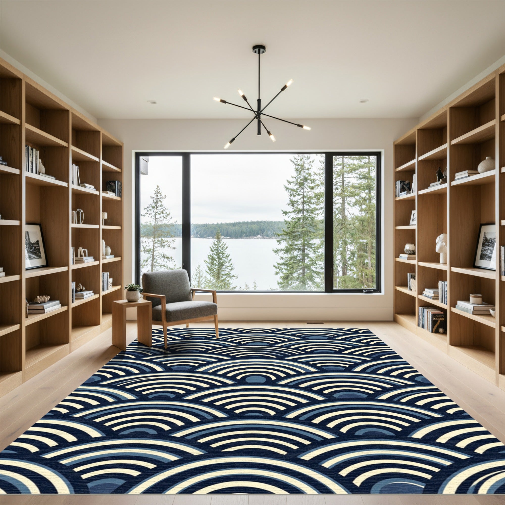 Japanese Navy Blue Wave Arch Rug