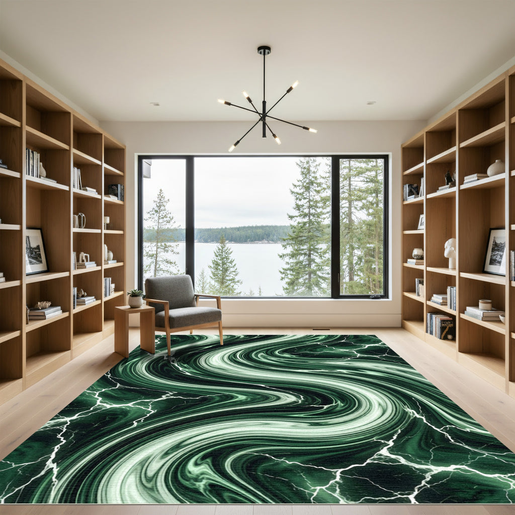 Emerald Swirl Lightning Abstract Rug