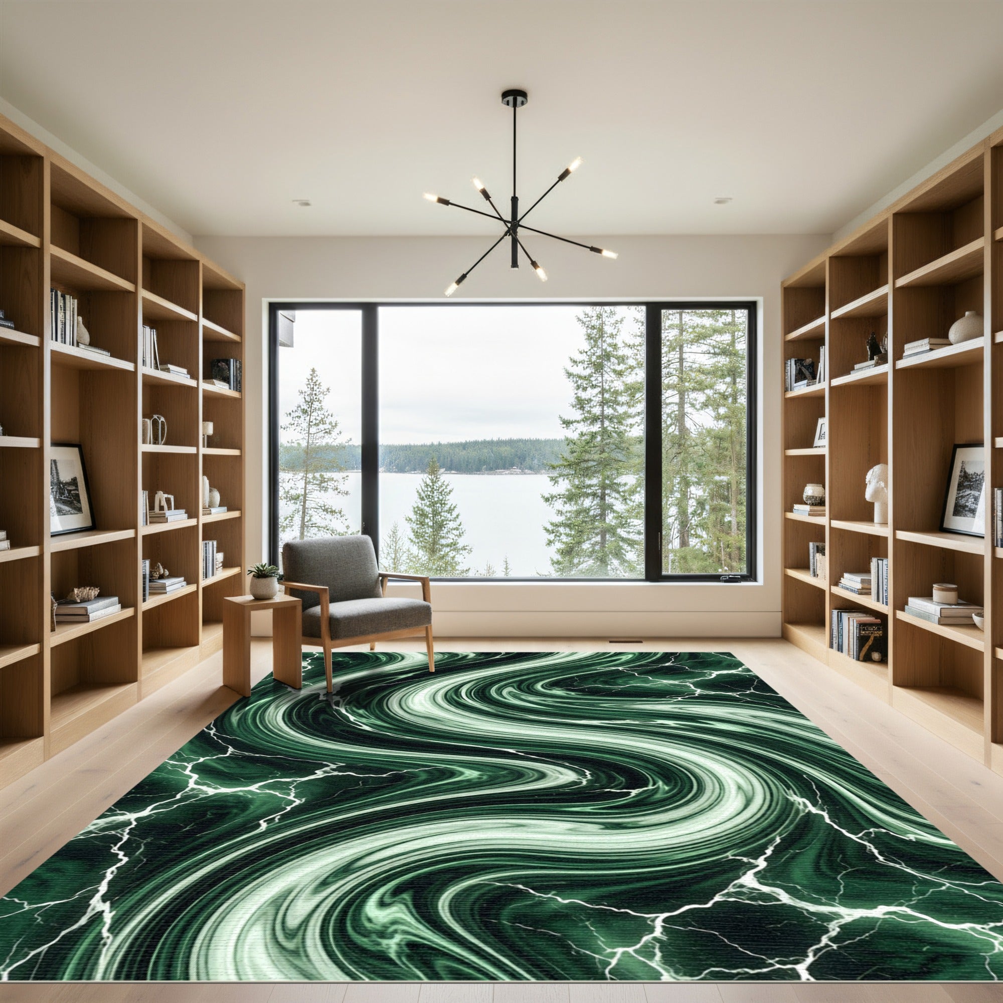 Emerald Swirl Lightning Abstract Rug