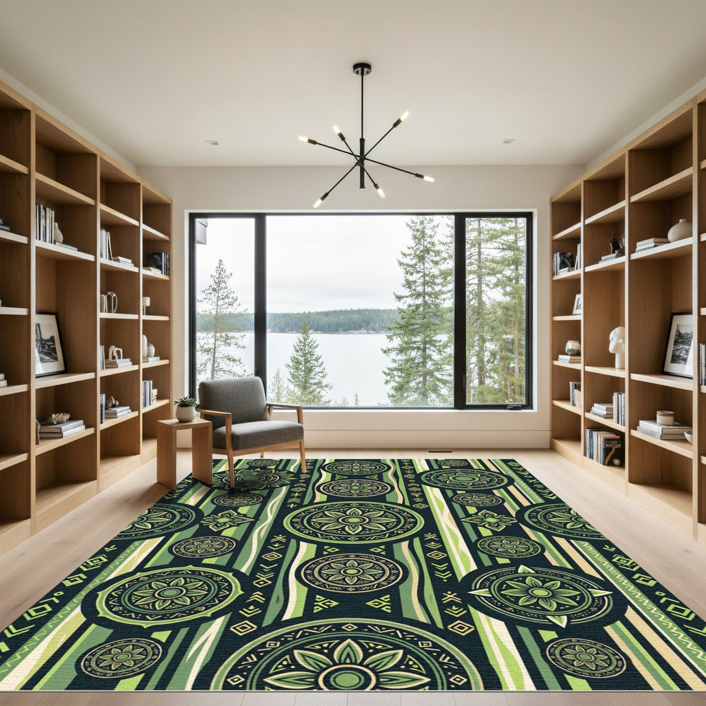 Green Tribal Mandala Stripe Rug