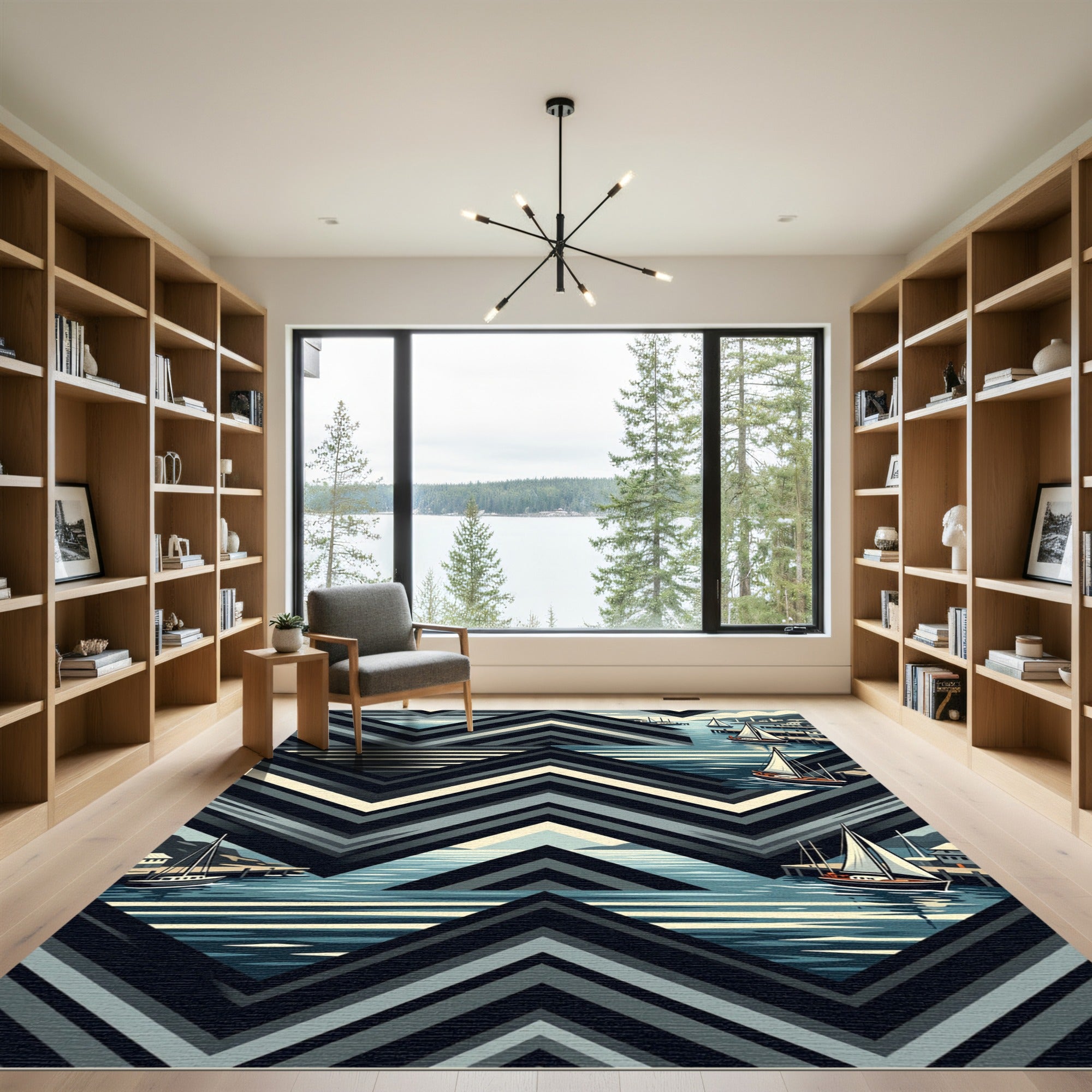 Nautical Chevron Abstract Sea and Sail Rug