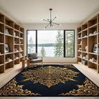 Luminous Gold Ornate Filigree Medallion Rug