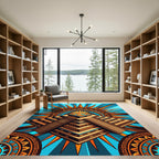 Vibrant Aztec Sun Pyramid Geometric Art Rug