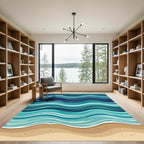 Abstract Oceanic Blue Wave Sandy Shore Rug