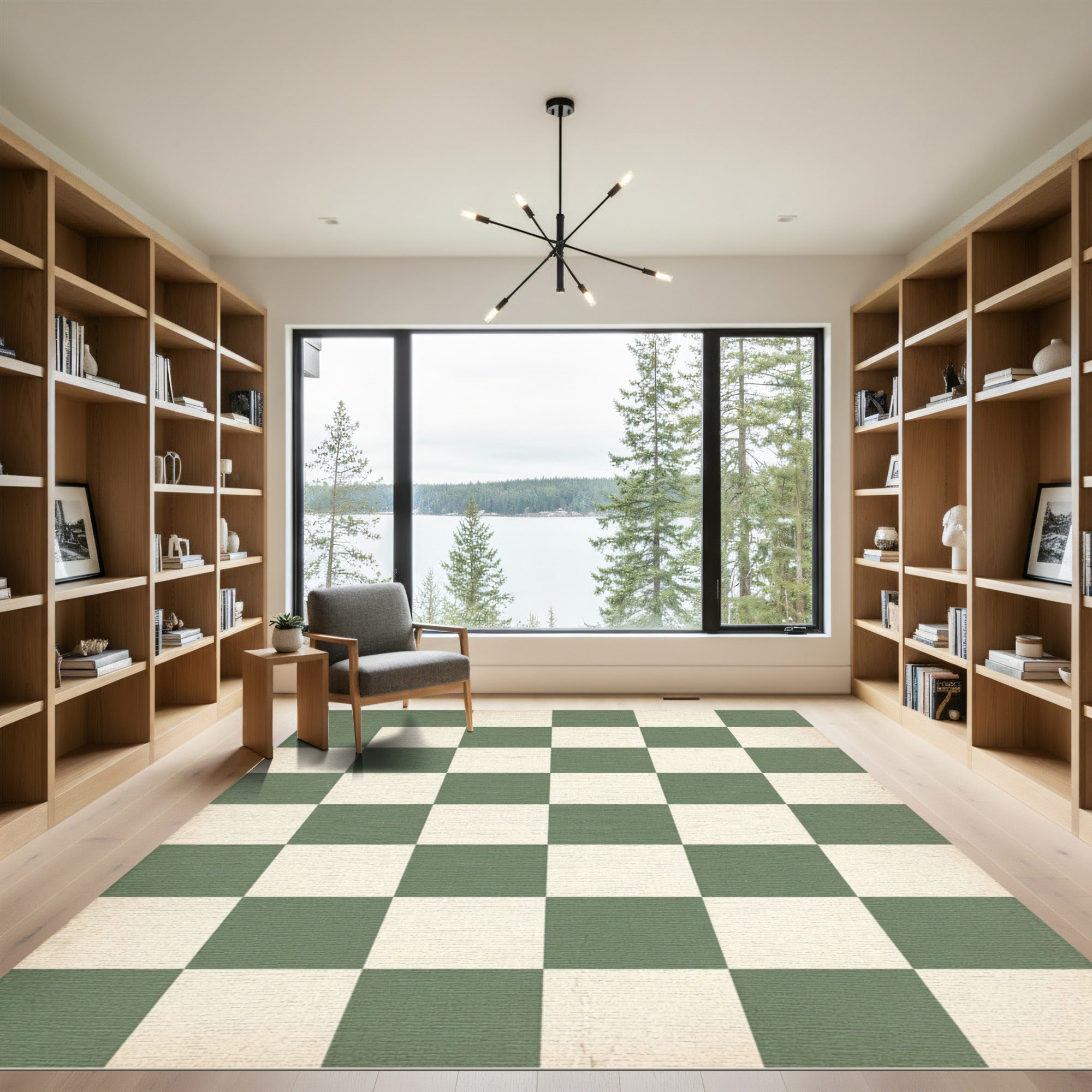 Sage and Cream Checkerboard Grid Rug