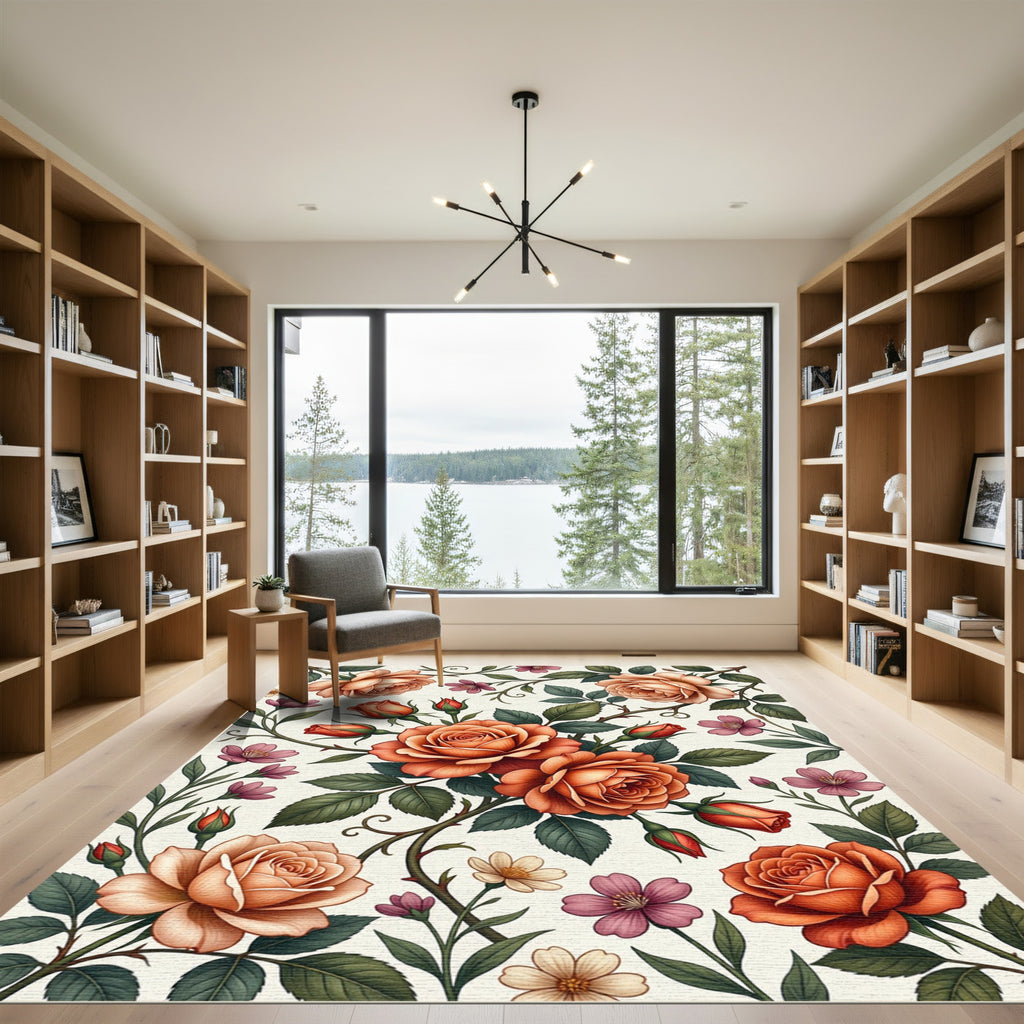 Coral Orange Rose Garland Pattern Rug