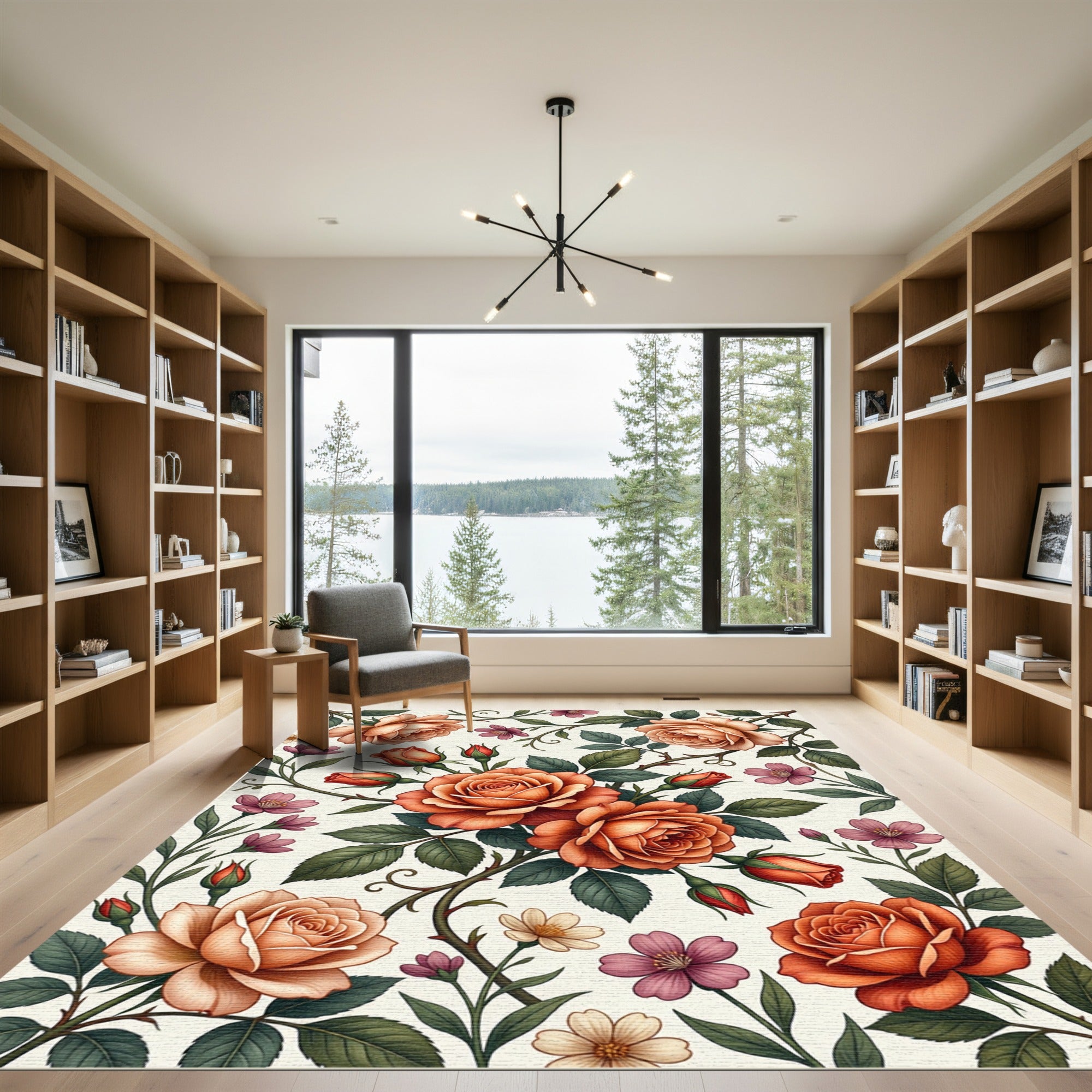 Coral Orange Rose Garland Pattern Rug