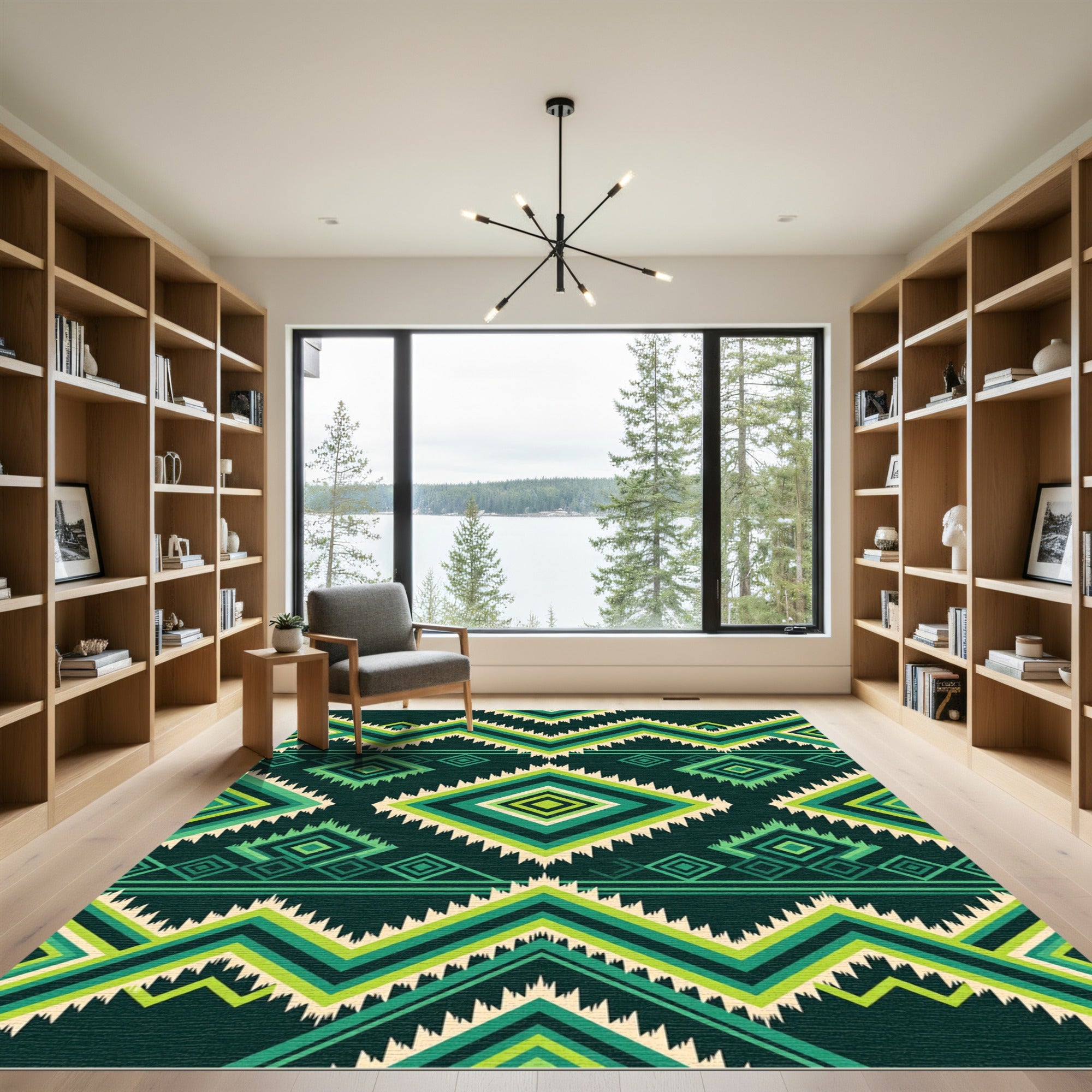 Emerald Green Geometric Diamond Rug