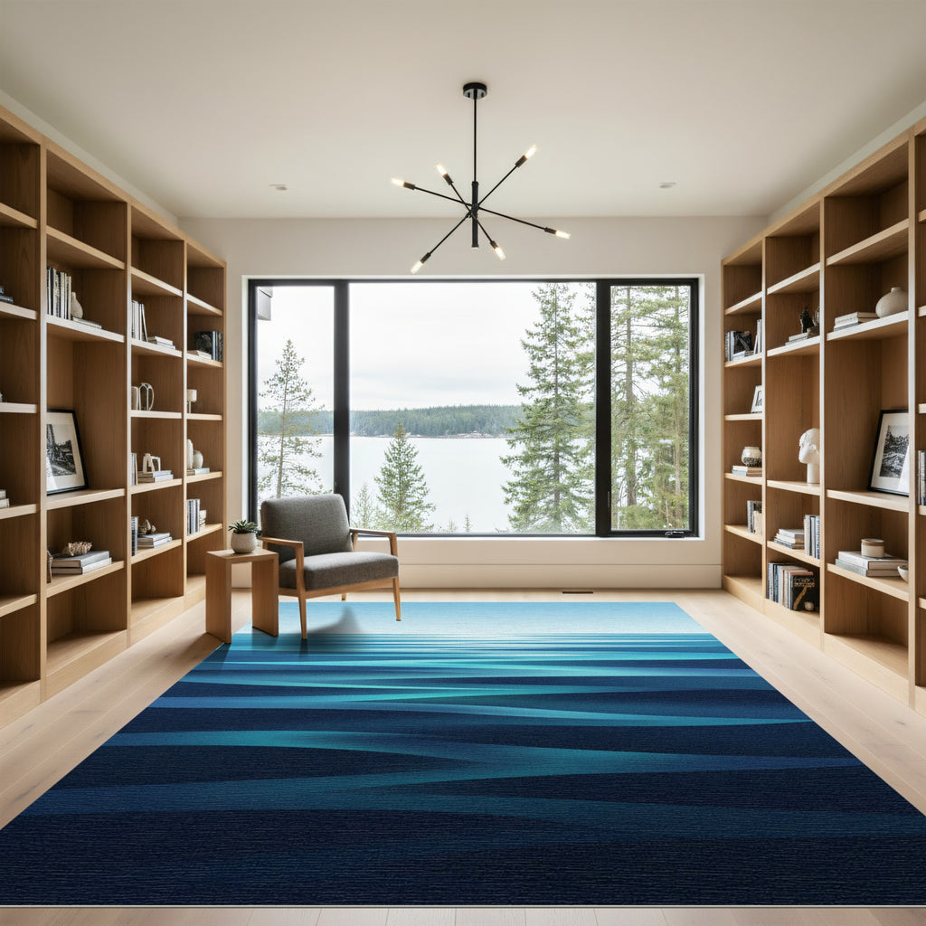 Deep Blue Abstract Ocean Waves Rug
