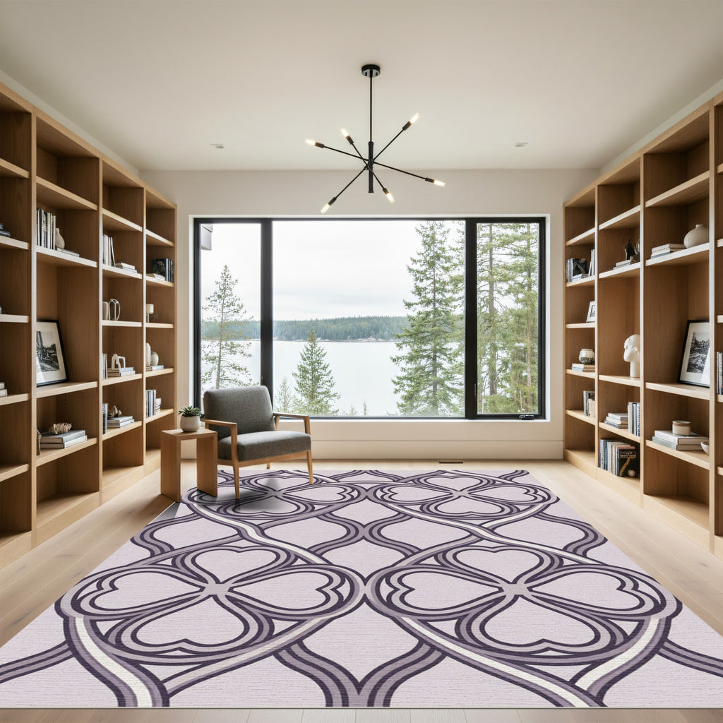 Lavender Quatrefoil Interlocking Heart Ornament Rug