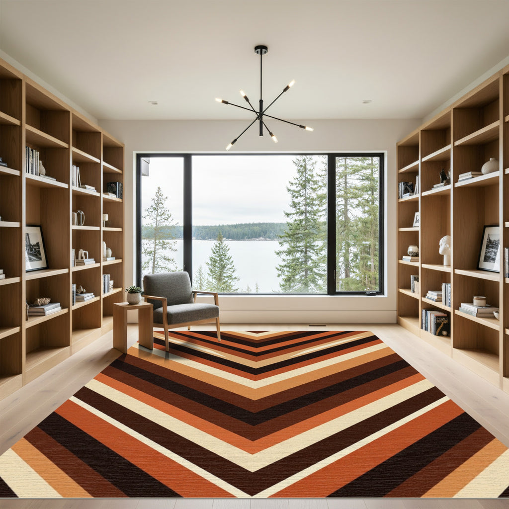 Earthy Chevron Stripe Geometric Rug