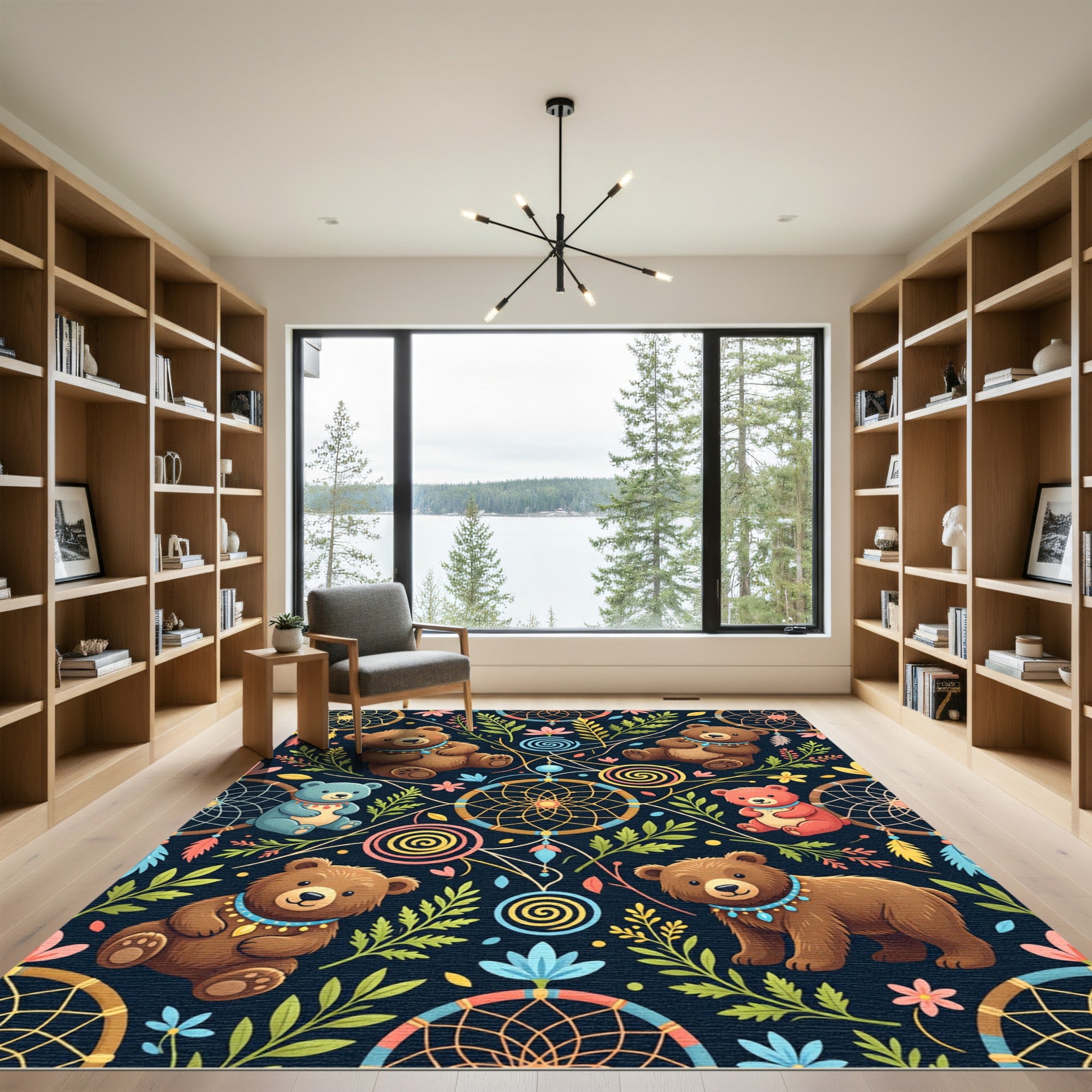 Whimsical Boho Teddy Bear Dreamcatcher Rug