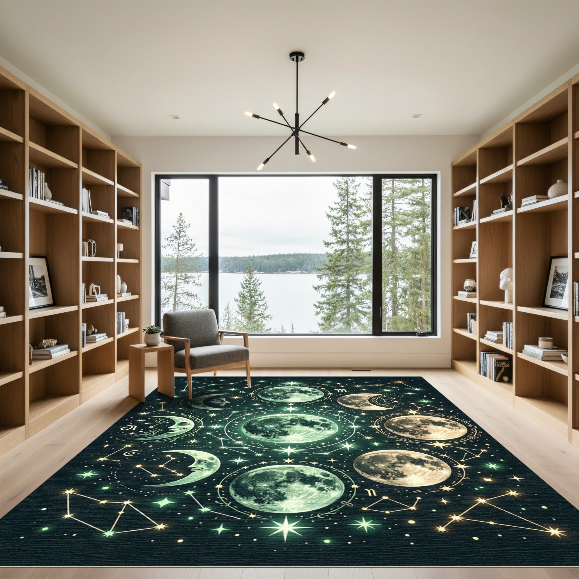 Cosmic Moon Phases Constellation Glow Rug