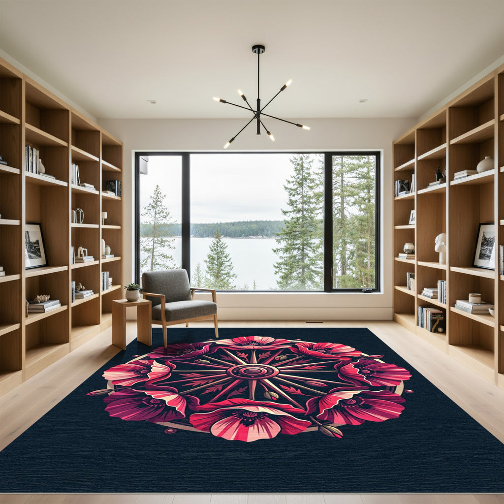 Crimson Poppy Floral Wheel Arrangement Rug