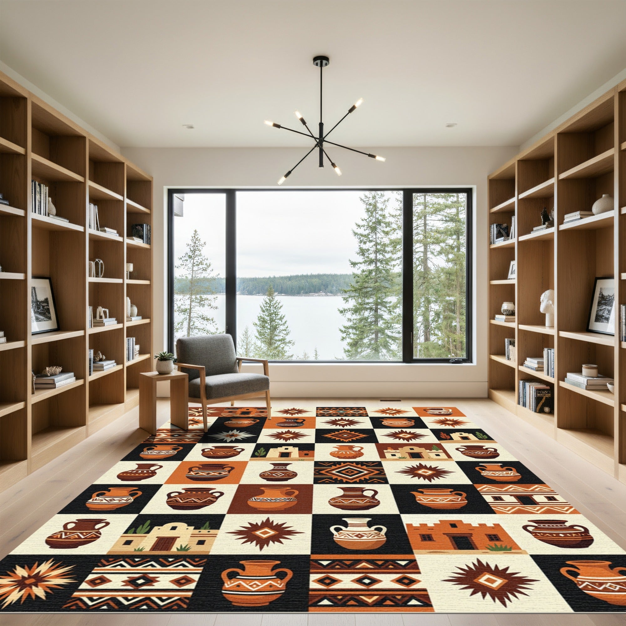 Terracotta Clay Pottery Southwestern Patchwork Rug