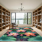 Ethereal Pink Lotus Teal Pond Flora Rug