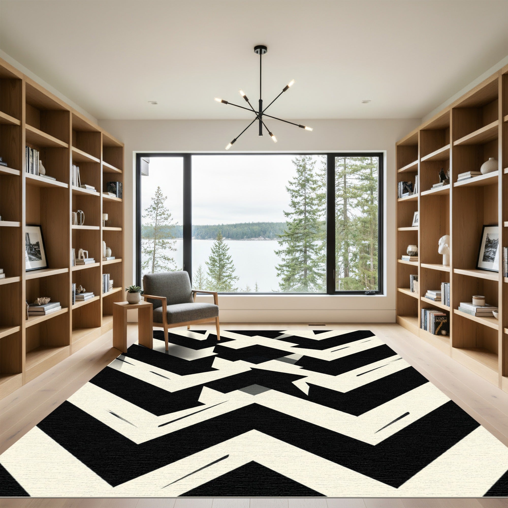 Bold Monochrome Geometric Chevron Abstract Rug