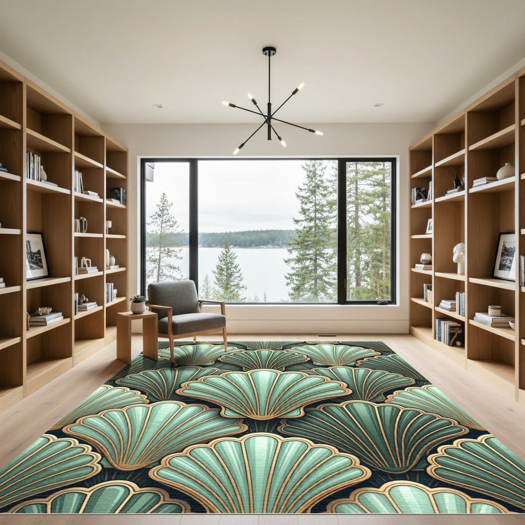 Mint Green Scallop Fan Overlay Rug