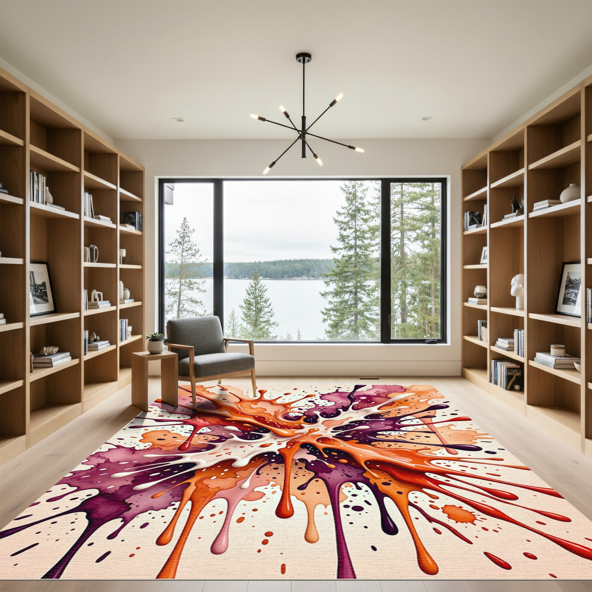 Vibrant Splatter Burst Orange Amethyst Rug