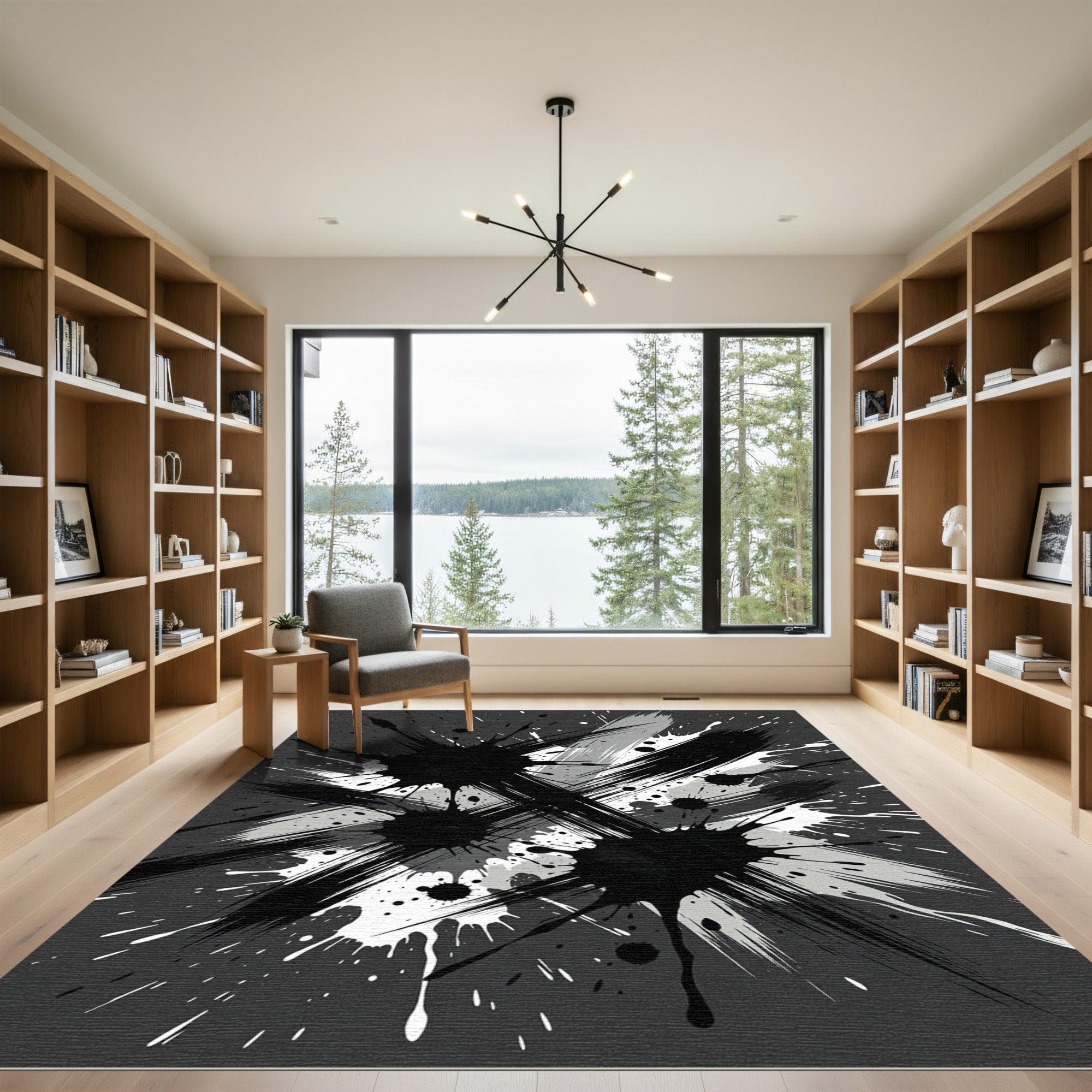 Monochrome Abstract Ink Splash Texture Rug