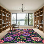 Vibrant Pink and Purple Zinnia Bouquet Rug