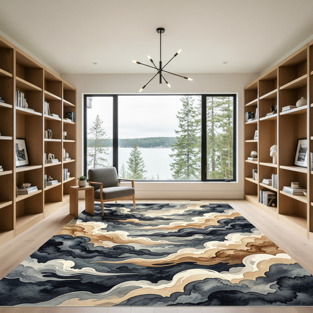 Ethereal Stormy Ink Cloud Swirl Rug