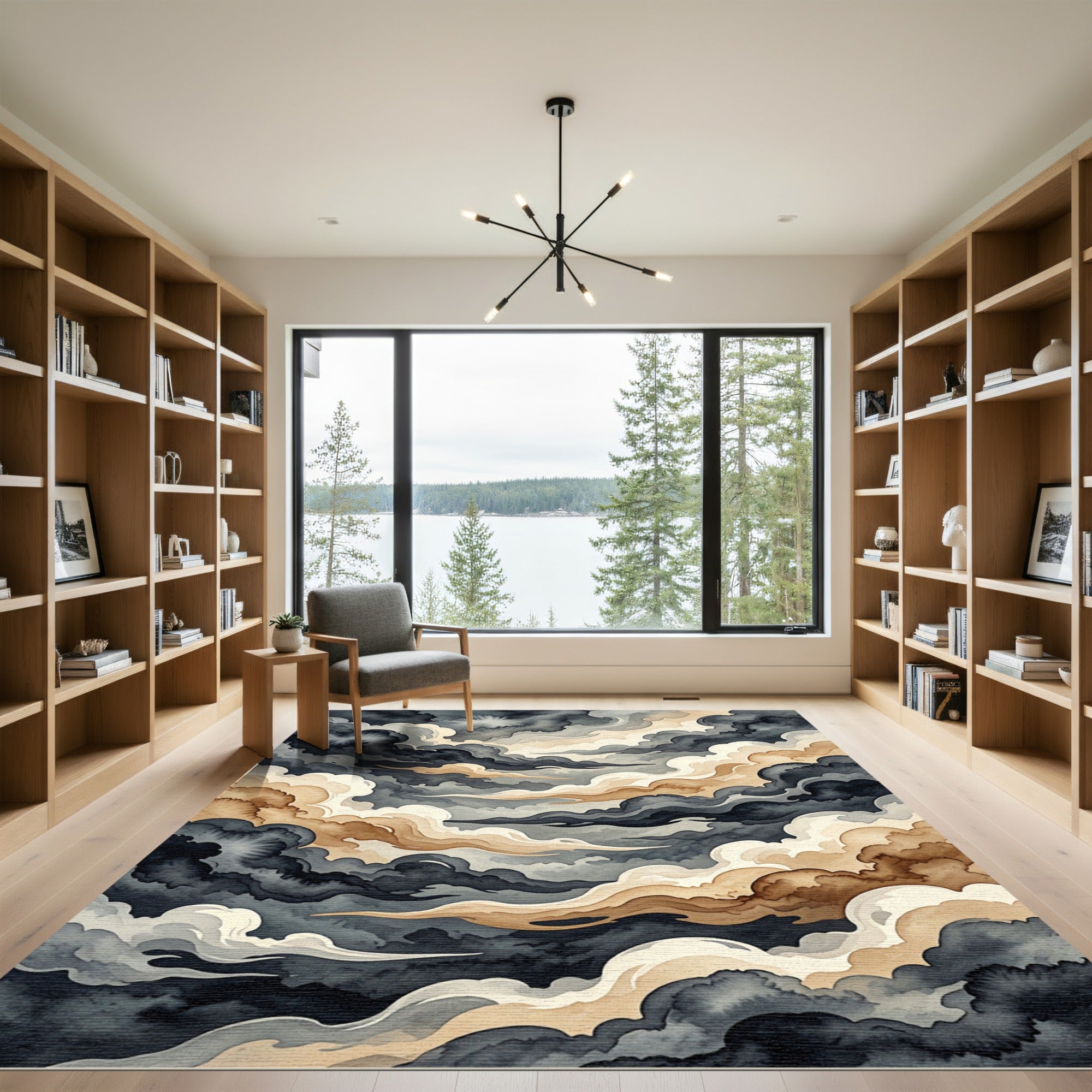Ethereal Stormy Ink Cloud Swirl Rug