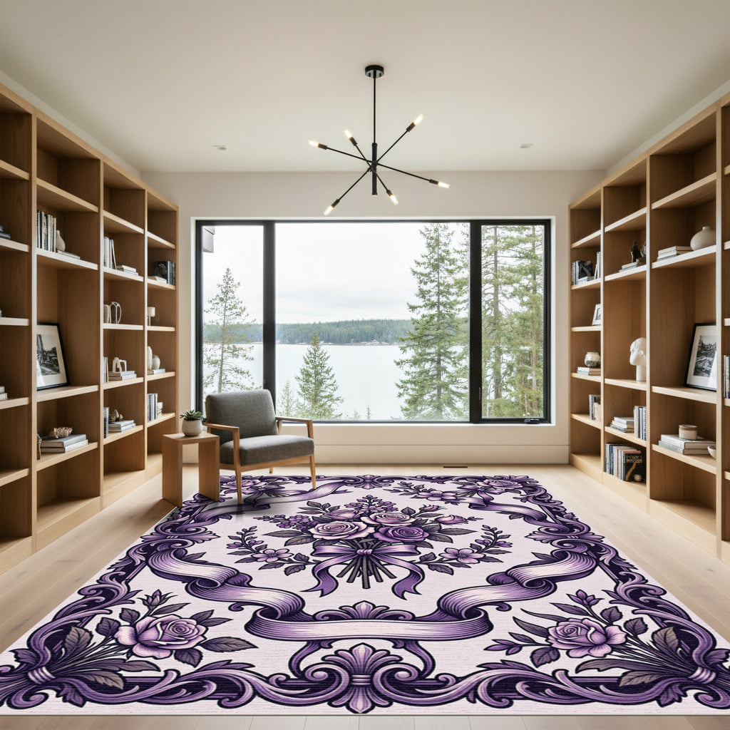 Vintage Purple Rose Bouquet Frame Rug
