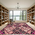 Warm Burgundy Boho Lattice Leaf Trellis Rug