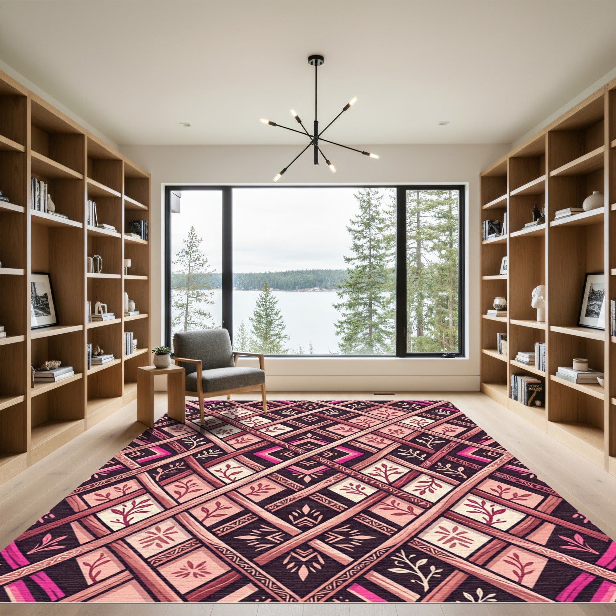 Warm Burgundy Boho Lattice Leaf Trellis Rug